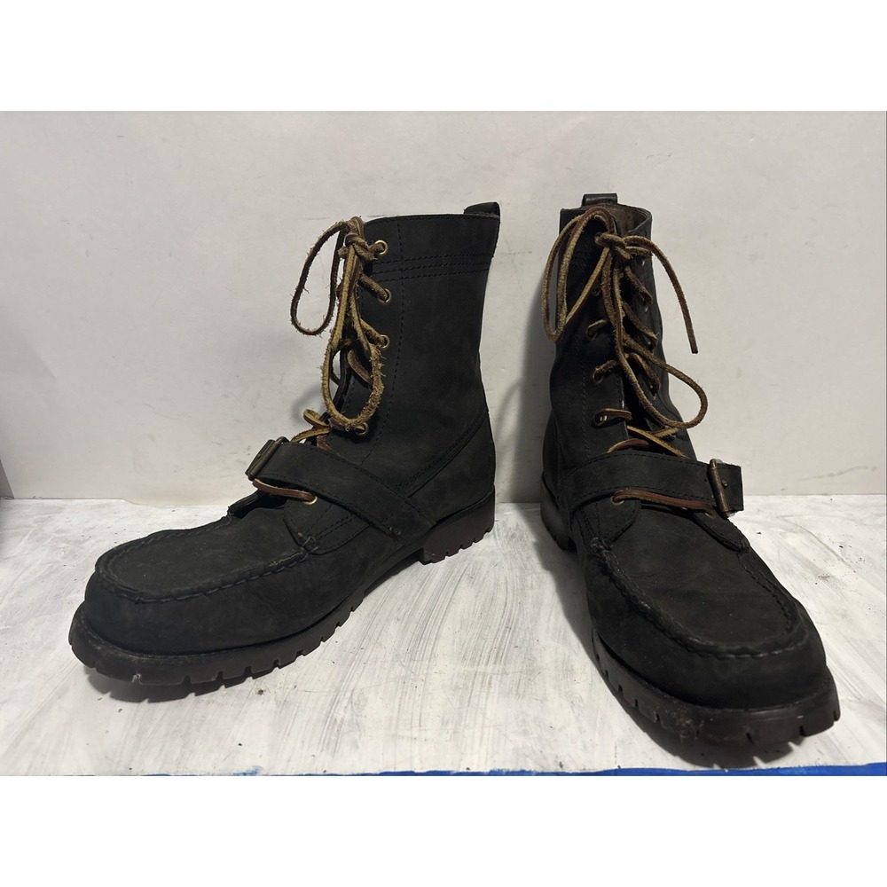 Polo Ralph Lauren Ranger Boots Black Leather Buckle Mens 10D Lug Combat Boot